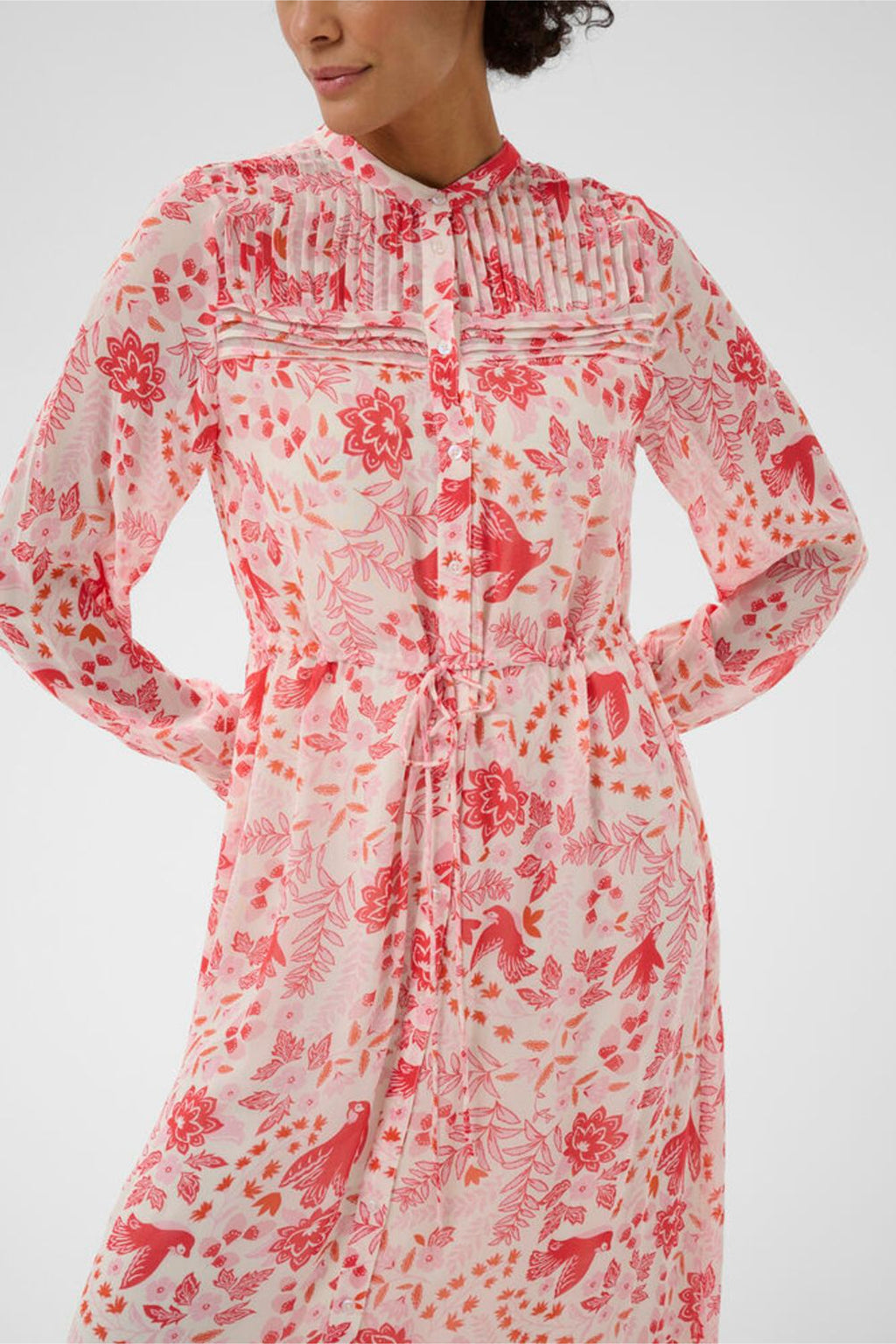 Part Two 30310378 AltinaPW Poppy Red Bird Print Dress by Part Two featuring red floral and bird pattern Shop Part Two at Dotique