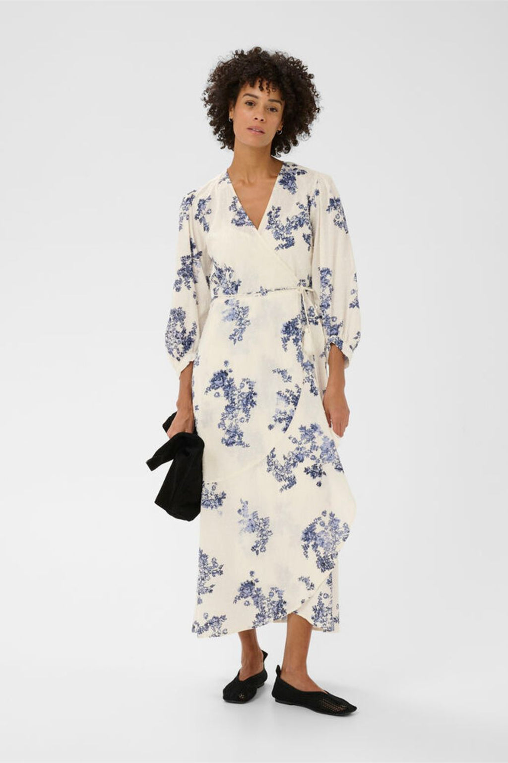 Woman wearing Part Two 30310448 AlyaPW Blue Shadow Flower Print Dress by Part Two, shop Part Two at Dotique.