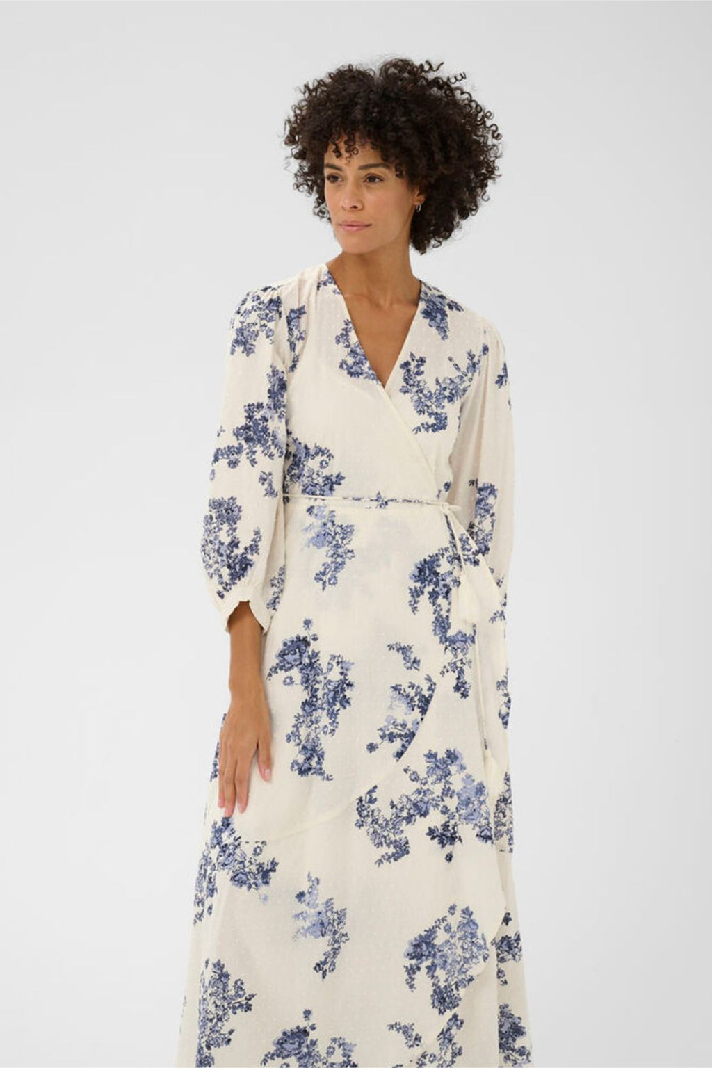 Woman wearing Part Two 30310448 AlyaPW Blue Shadow Flower Print Dress by Part Two, shop the vendor at Dotique