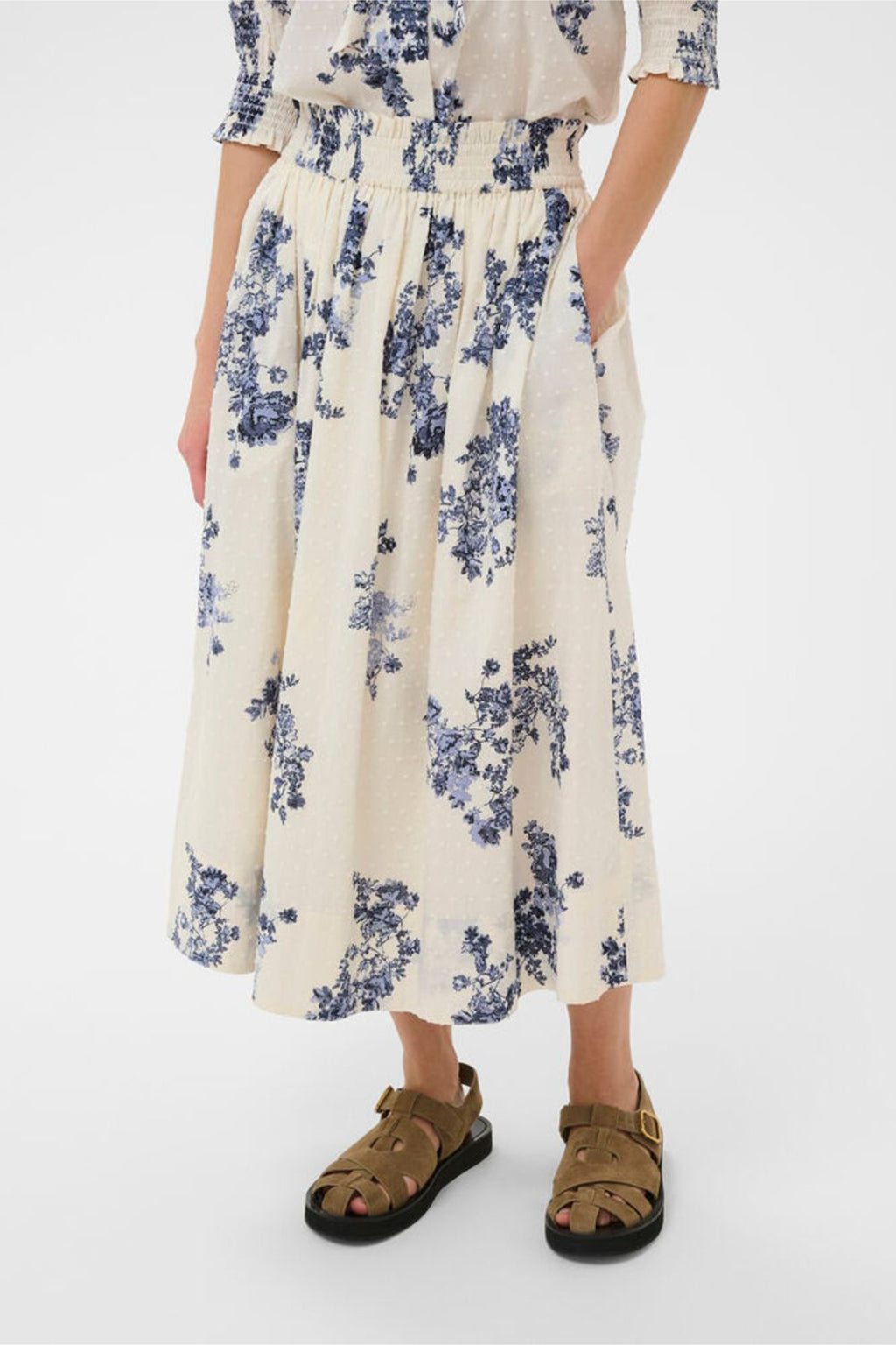 Part Two 30310449 AmaiaPW Blue Shadow Flower Print Skirt by Part Two, shop the vendor at Dotique for stylish floral skirts.