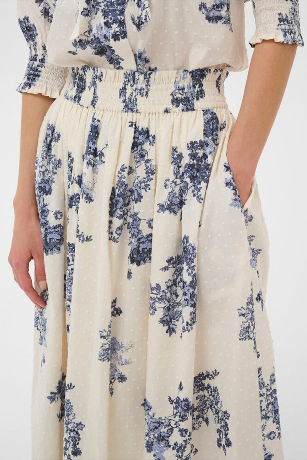 Part Two 30310449 AmaiaPW Blue Shadow Flower Print Skirt by Part Two featuring blue floral patterns Shop Part Two at Dotique