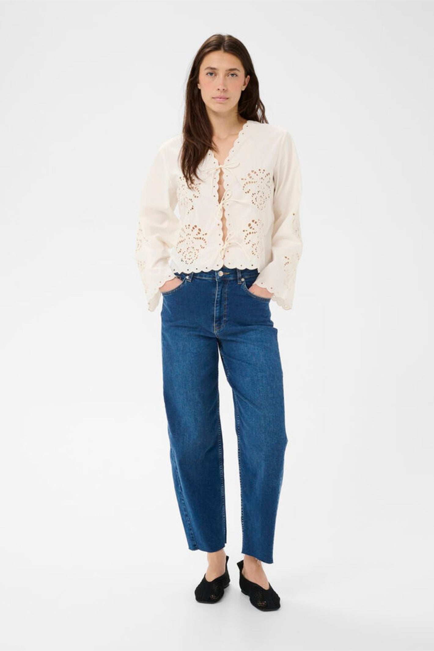 Part Two 30310454 AnamariaPW Whisper White Blouse worn by model, shop Part Two at Dotique for elegant fashion options