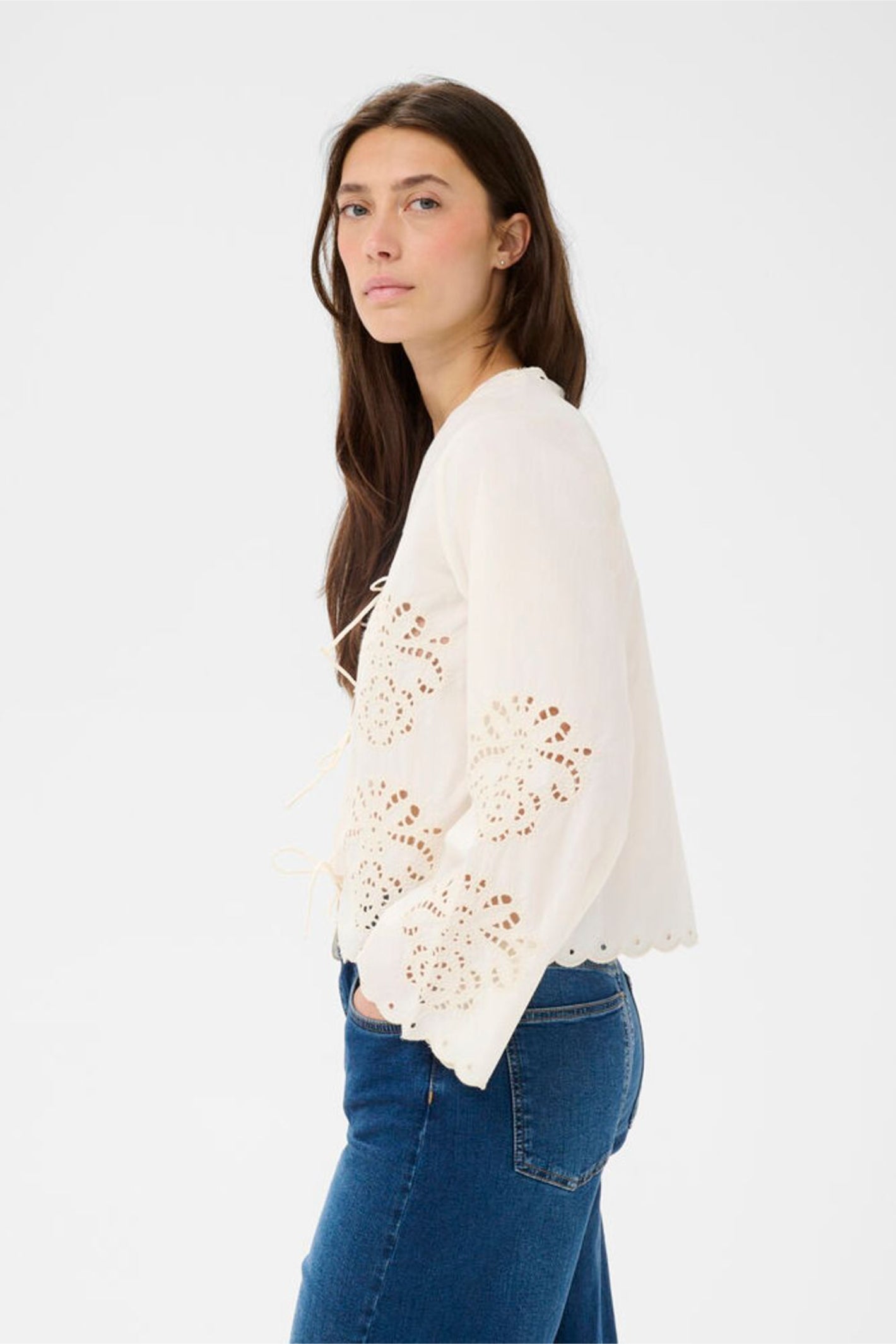 Part Two 30310454 AnamariaPW Whisper White Blouse by Part Two shown on model, shop Part Two at Dotique for elegant tops.