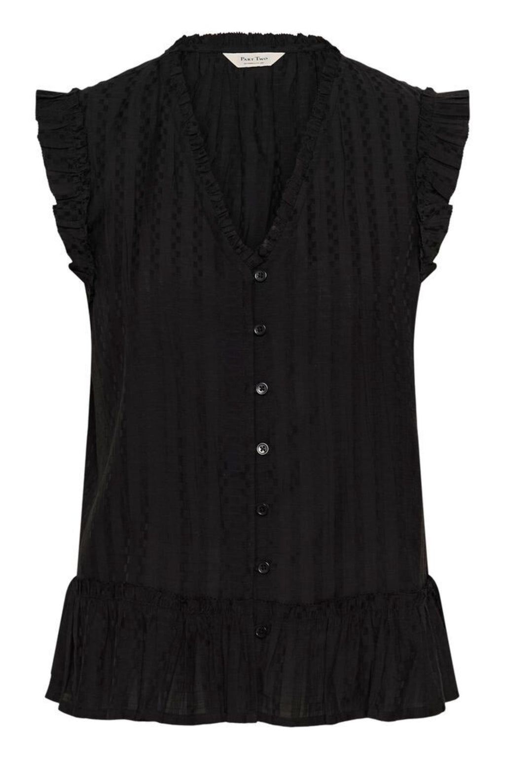 Part Two 30310456 AnekaPW Black Top by Part Two with ruffled sleeves and buttons, shop Part Two at Dotique today