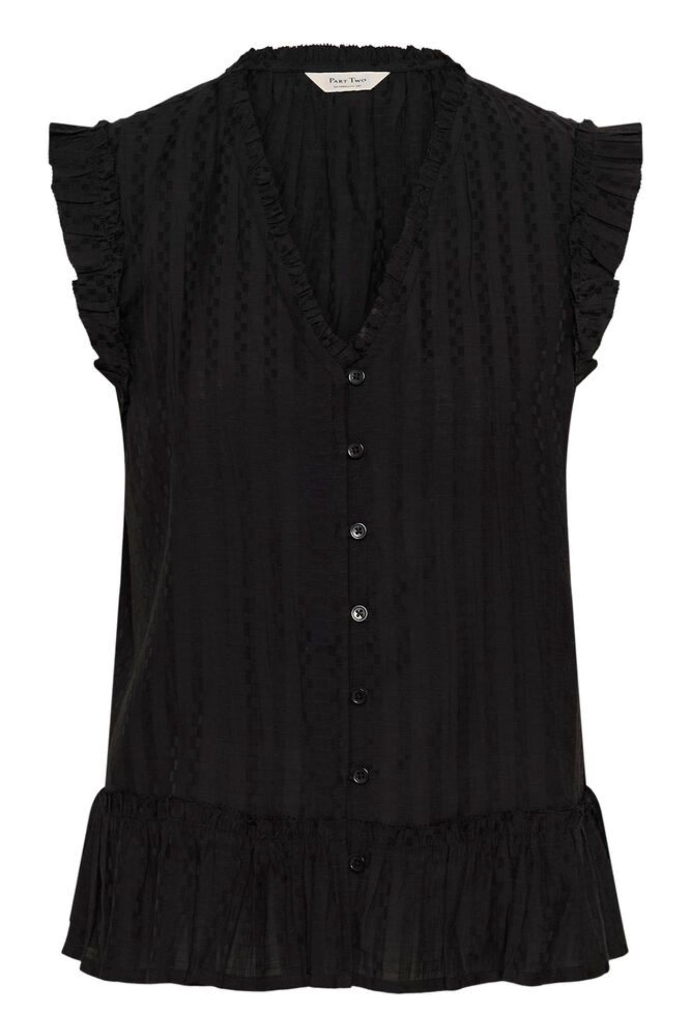 Part Two 30310456 AnekaPW Black Top by Part Two with ruffled sleeves and buttons, shop Part Two at Dotique today