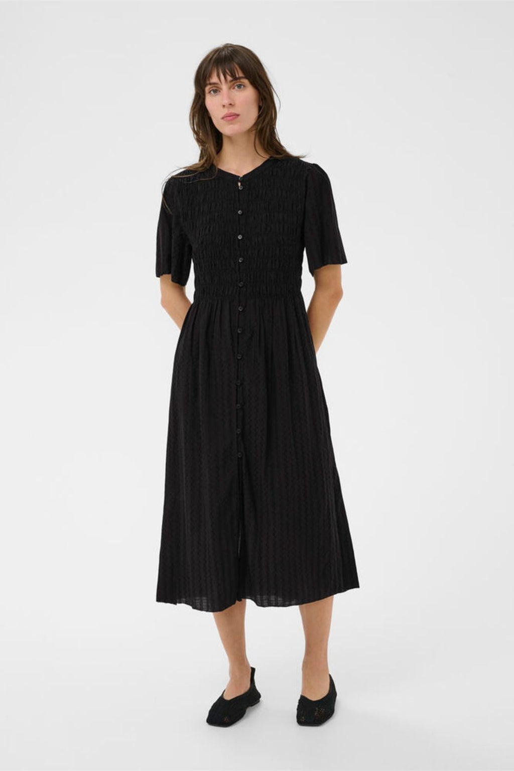Woman wearing Part Two 30310457 AnellaPW Black Dress by Part Two, shop Part Two collections at Dotique online store.