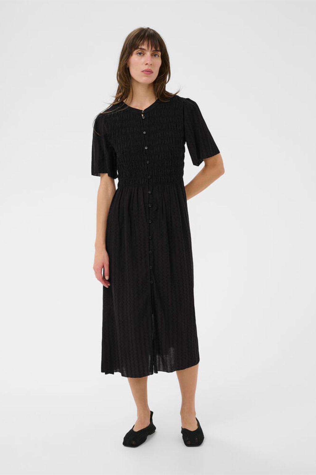 Woman wearing Part Two 30310457 AnellaPW Black Dress by Part Two standing, shop Part Two at Dotique online.