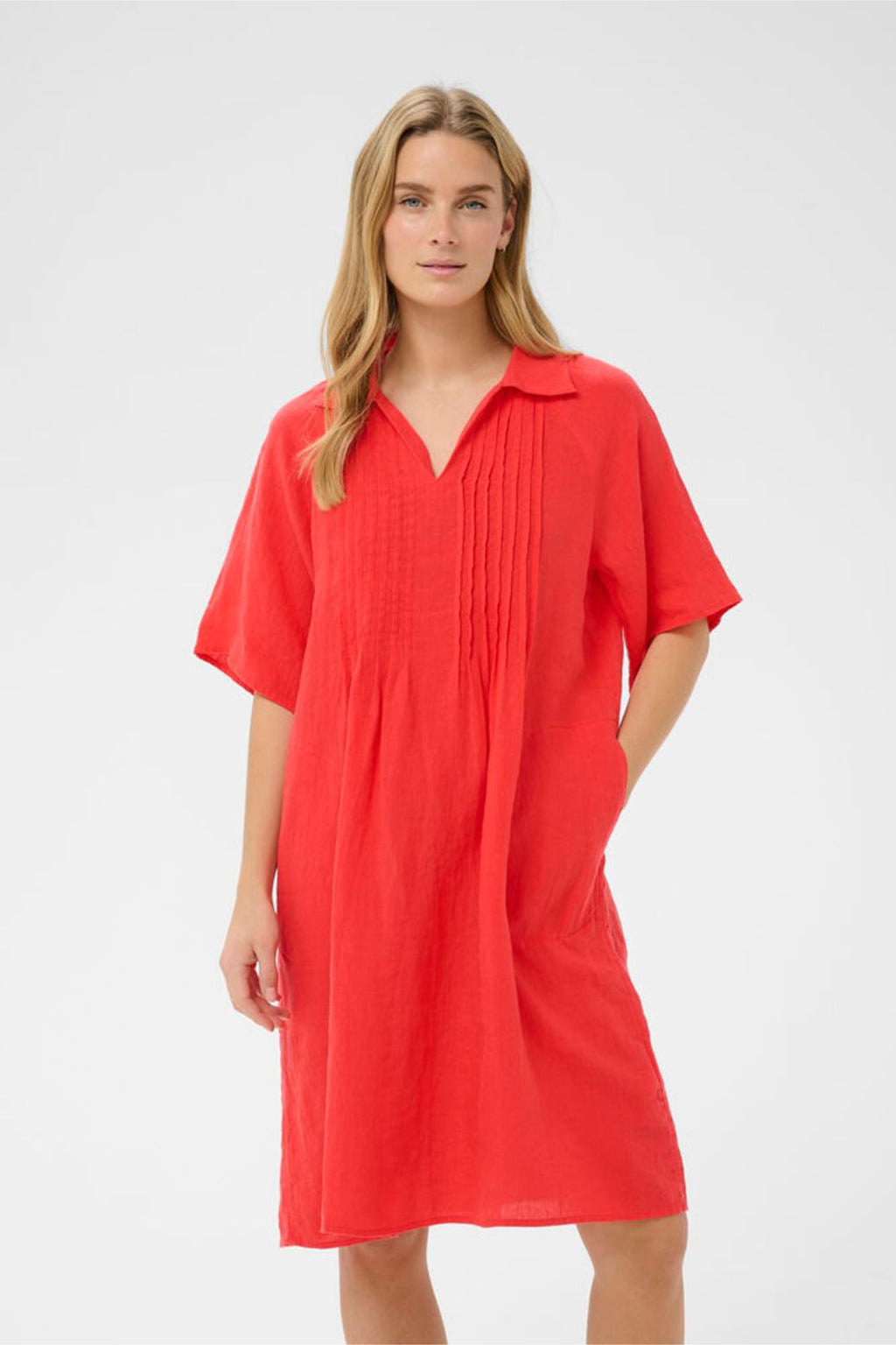 Model wearing Part Two 30310415 AylaPW Poppy Red Dress by Part Two, shop Part Two at Dotique online.