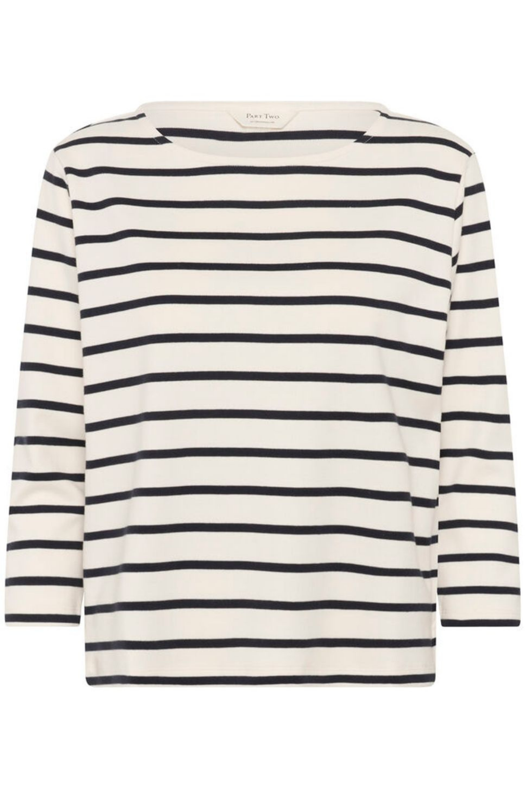 Organic cotton striped T-shirt by Part Two in dark navy and white. A timeless, easy-to-wear everyday staple.
