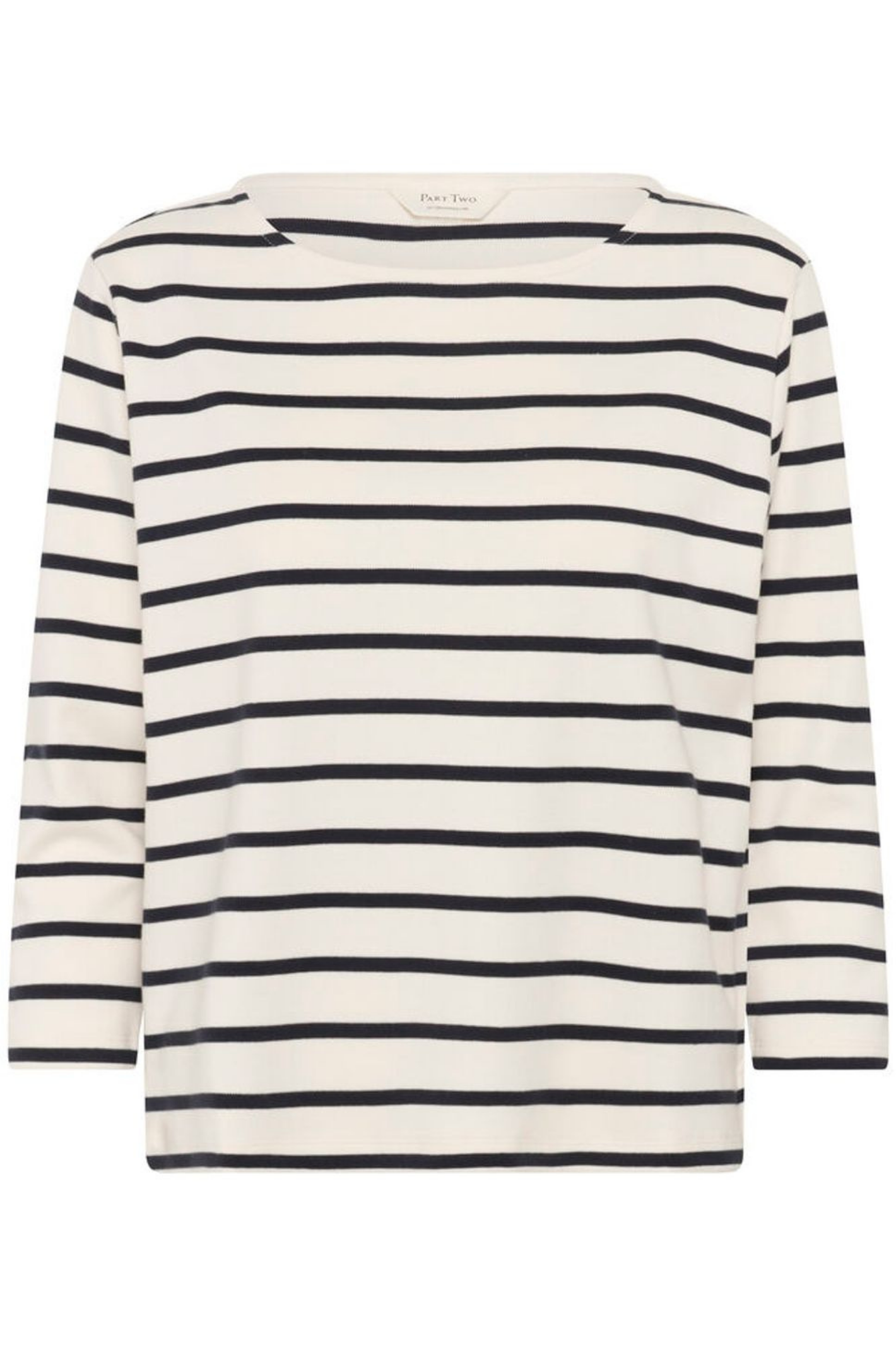 Organic cotton striped T-shirt by Part Two in dark navy and white. A timeless, easy-to-wear everyday staple.