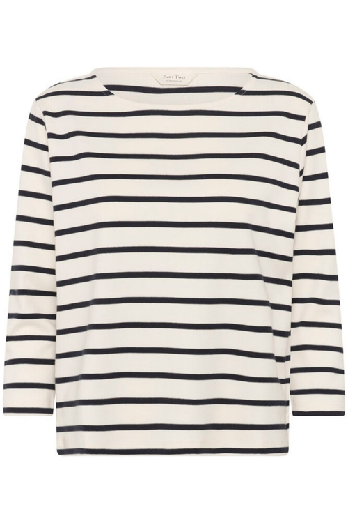 Organic cotton striped T-shirt by Part Two in dark navy and white. A timeless, easy-to-wear everyday staple.