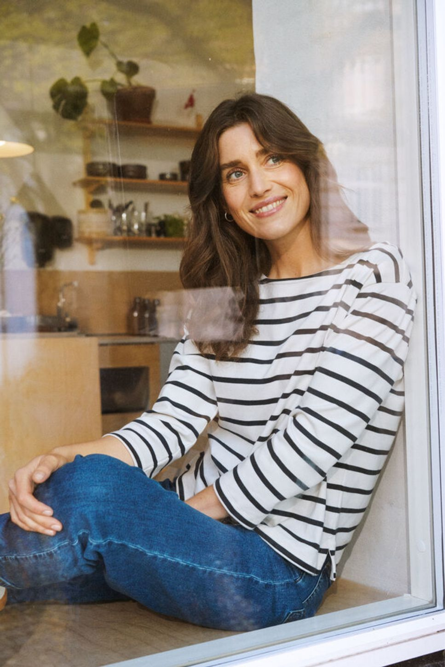 Organic cotton striped T-shirt by Part Two in dark navy and white. A timeless, easy-to-wear everyday staple.