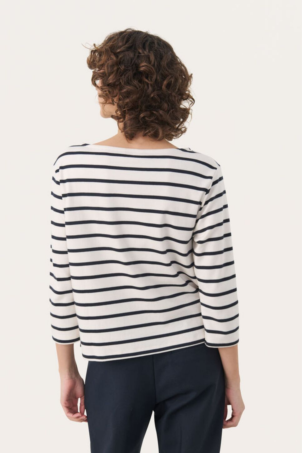 Organic cotton striped T-shirt by Part Two in dark navy and white. A timeless, easy-to-wear everyday staple.