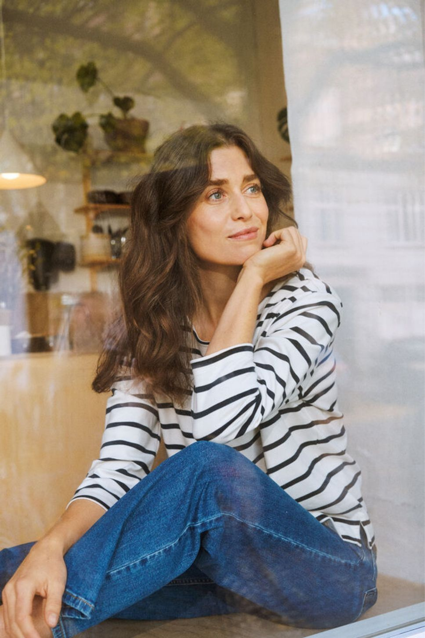 Organic cotton striped T-shirt by Part Two in dark navy and white. A timeless, easy-to-wear everyday staple.