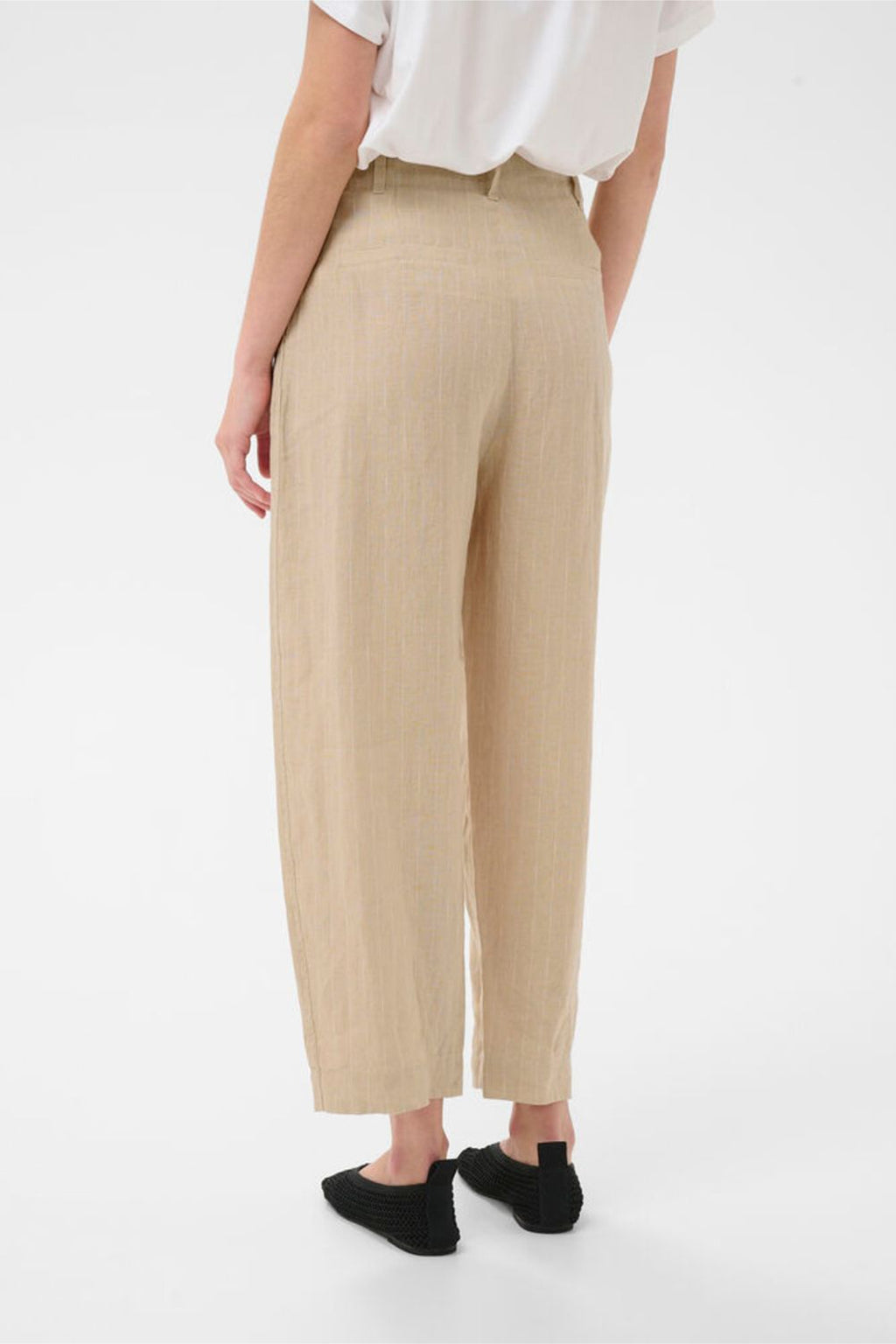 Back view of beige Part Two 30310444 NettasPW Neutral Pinstripe Trousers by Part Two, shop the Part Two collection at Dotique