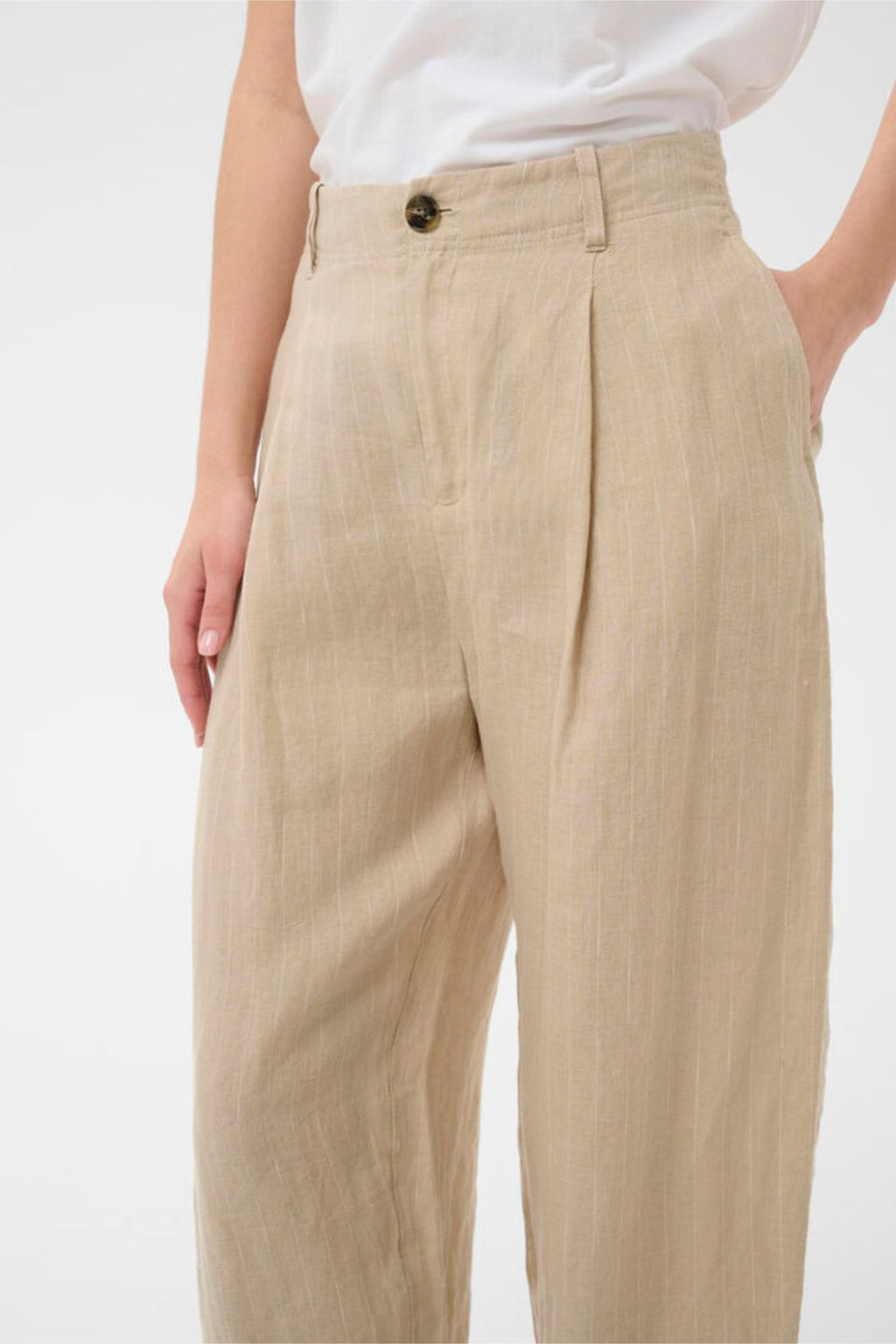 Part Two 30310444 NettasPW Neutral Pinstripe Trousers by Part Two, shop the vendor at Dotique for elegant trousers.