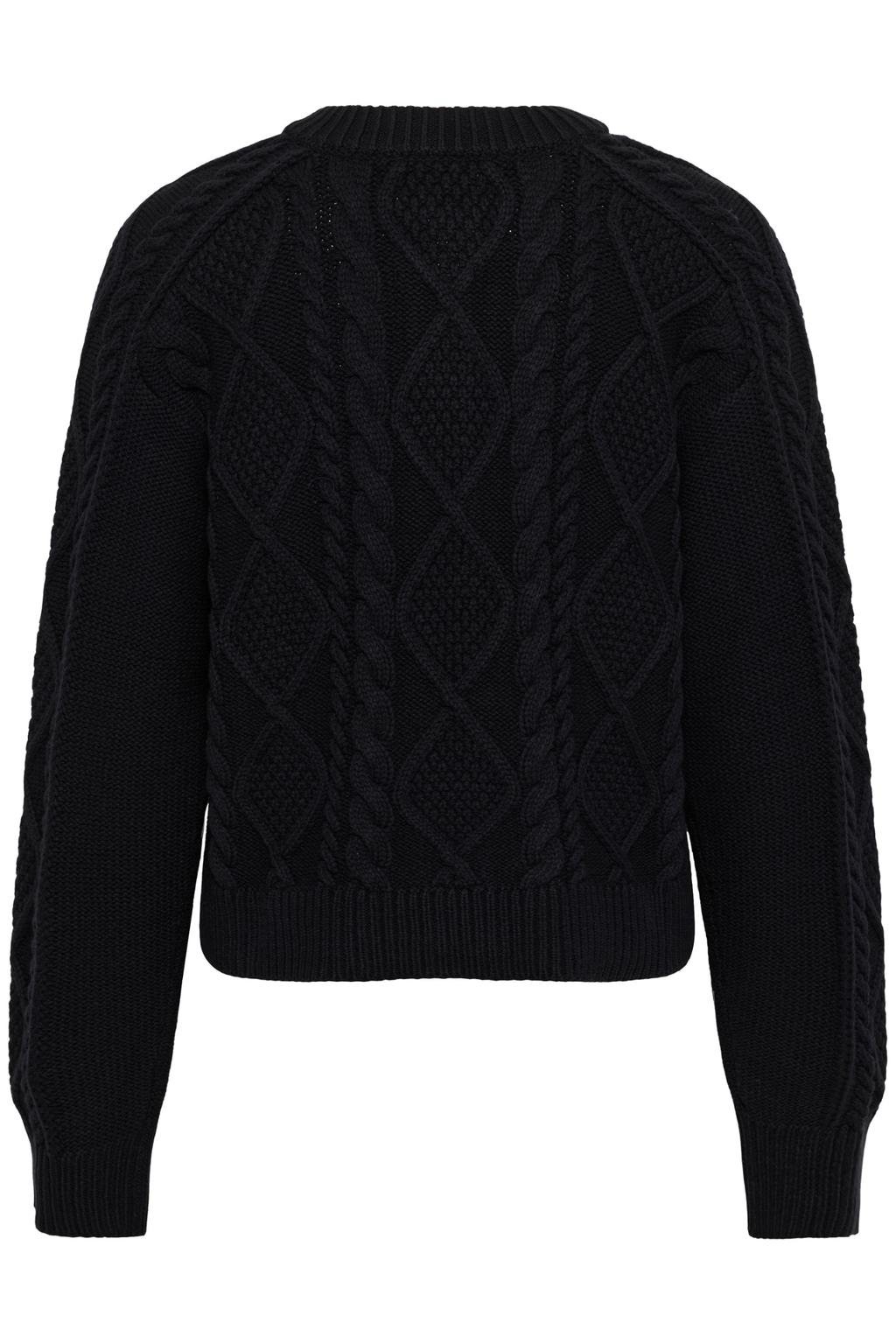 Dark navy cable knit cardigan by Part Two with button front. Soft, easy to wear and perfect for everyday layering.
