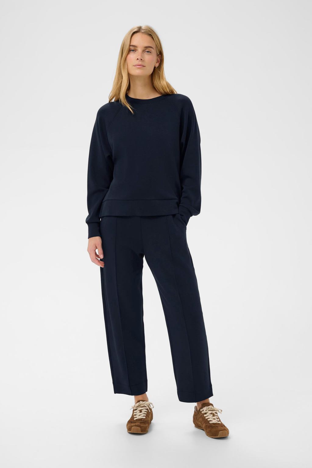 Dark navy sweatshirt by Part Two with side zip details. Soft, relaxed and easy to wear for everyday comfort.