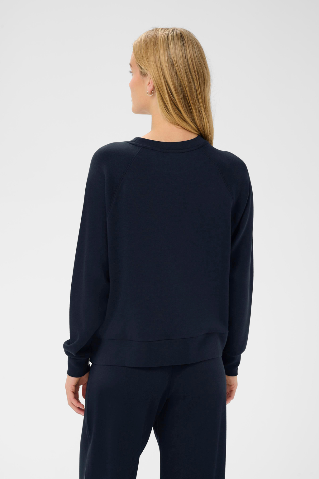 Dark navy sweatshirt by Part Two with side zip details. Soft, relaxed and easy to wear for everyday comfort.