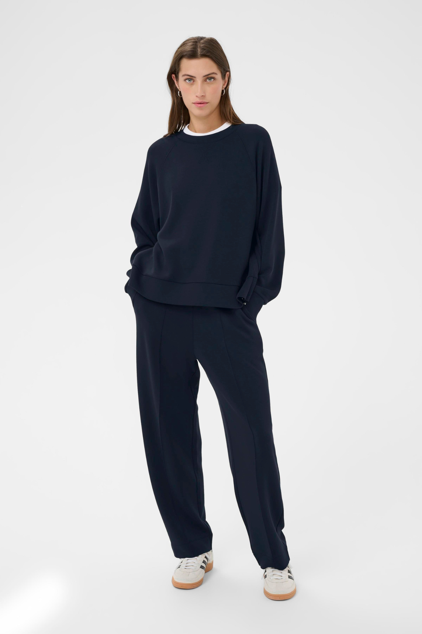 Dark navy sweatshirt by Part Two with side zip details. Soft, relaxed and easy to wear for everyday comfort.