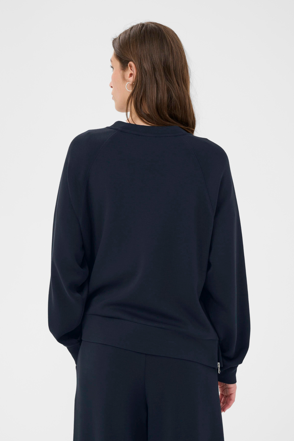 Dark navy sweatshirt by Part Two with side zip details. Soft, relaxed and easy to wear for everyday comfort.