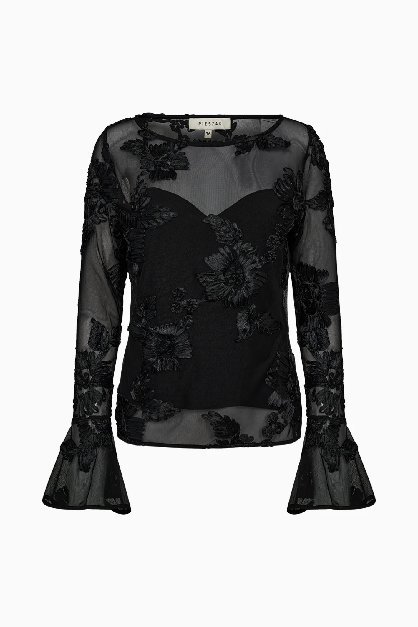 Pieszak J235163 PD-Melia Flounce Sleeve Mesh Blouse Black