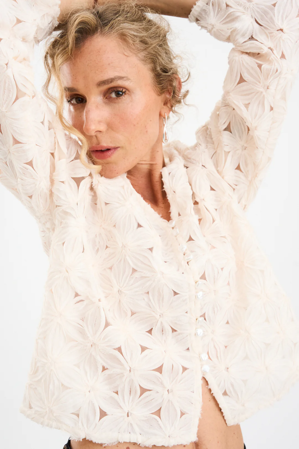 Pieszak J235155 PD-Lexie D Chiffon Cardigan White Pearl