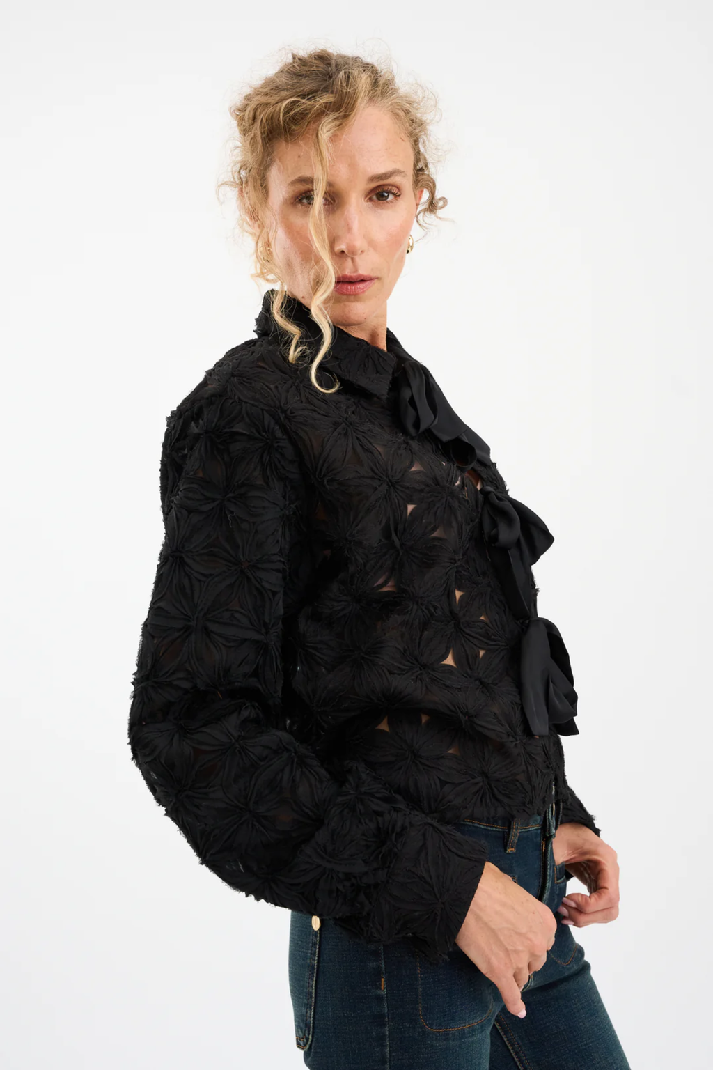 Pieszak J235156 PD-Lexie D Chiffon Tie Jacket Black