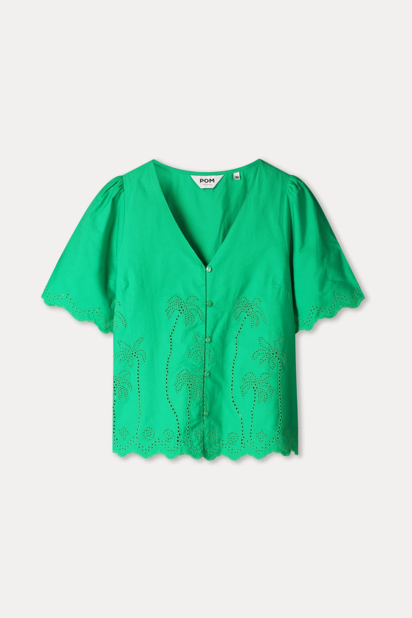 Pom Amsterdam SP9544 Broderie Anglaise Palm Green Organic Cotton Blouse by Pom Amsterdam shop Dotique for fresh style