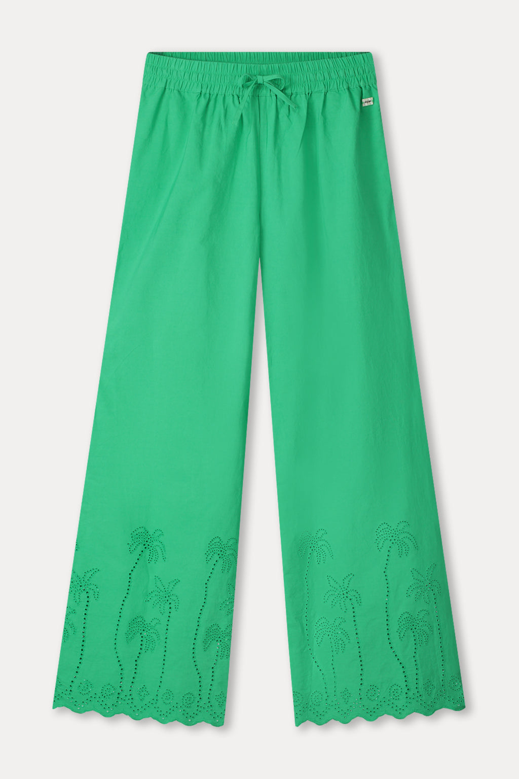 Pom Amsterdam SP9565 Broderie Anglaise Palm Green Organic Cotton Trousers by Pom Amsterdam, shop Dotique for stylish fashion