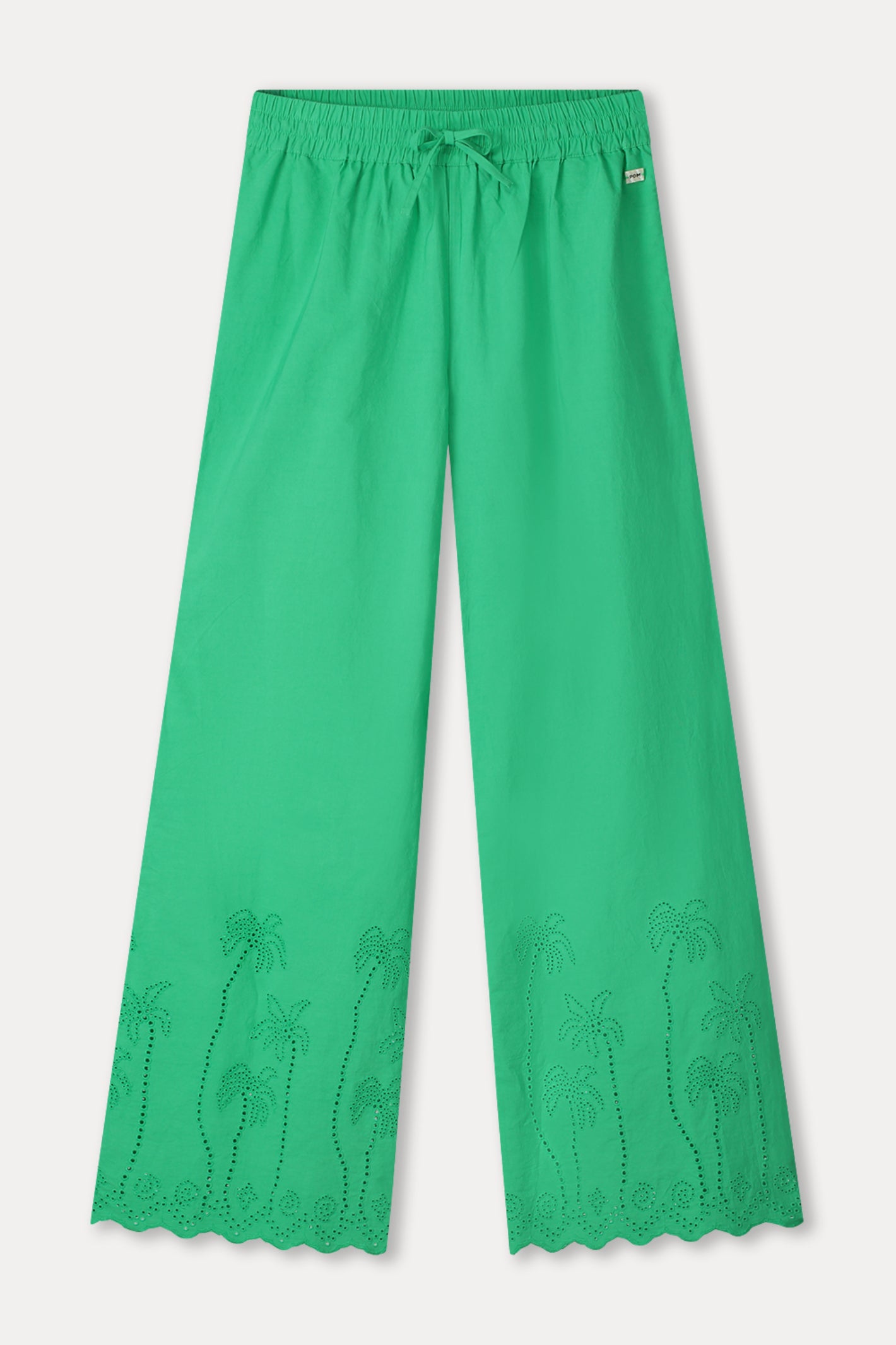 Pom Amsterdam SP9565 Broderie Anglaise Palm Green Organic Cotton Trousers by Pom Amsterdam, shop Dotique for stylish fashion