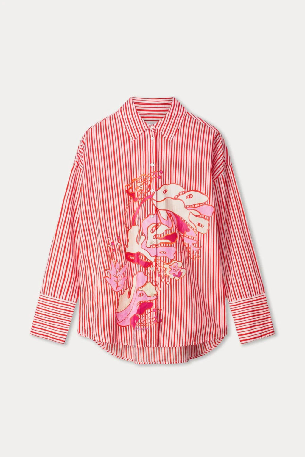 Pom Amsterdam SP9503 Blouse Poplin Striped Orange with floral print by Pom Amsterdam, shop Pom Amsterdam at Dotique