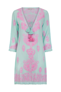 Pranella Aggie Mint Pink mini dress with Aari embroidery and fringe hem – Dotique