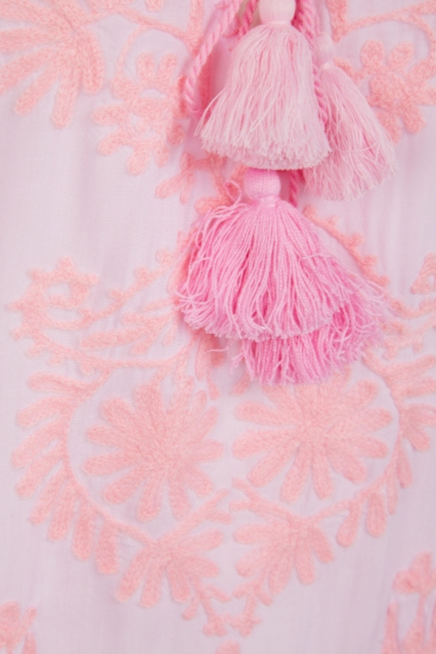 Pranella Aggie Pink Pink embroidered mini dress with tassels and fringe hem – Dotique