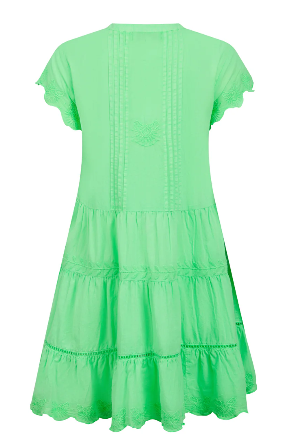 Pranella Salma Neon Green dress with cap sleeves and embroidery – Dotique