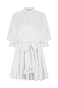 Pranella Sia white mini dress with tassel belt and peasant sleeves – Dotique