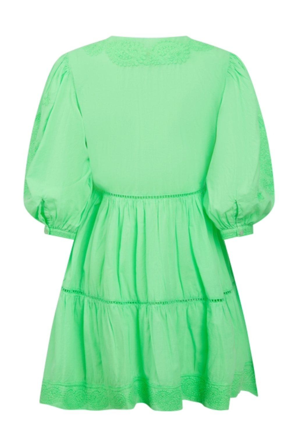 Pranella Sloane Neon Green embroidered cotton mini dress with balloon sleeves – Dotique