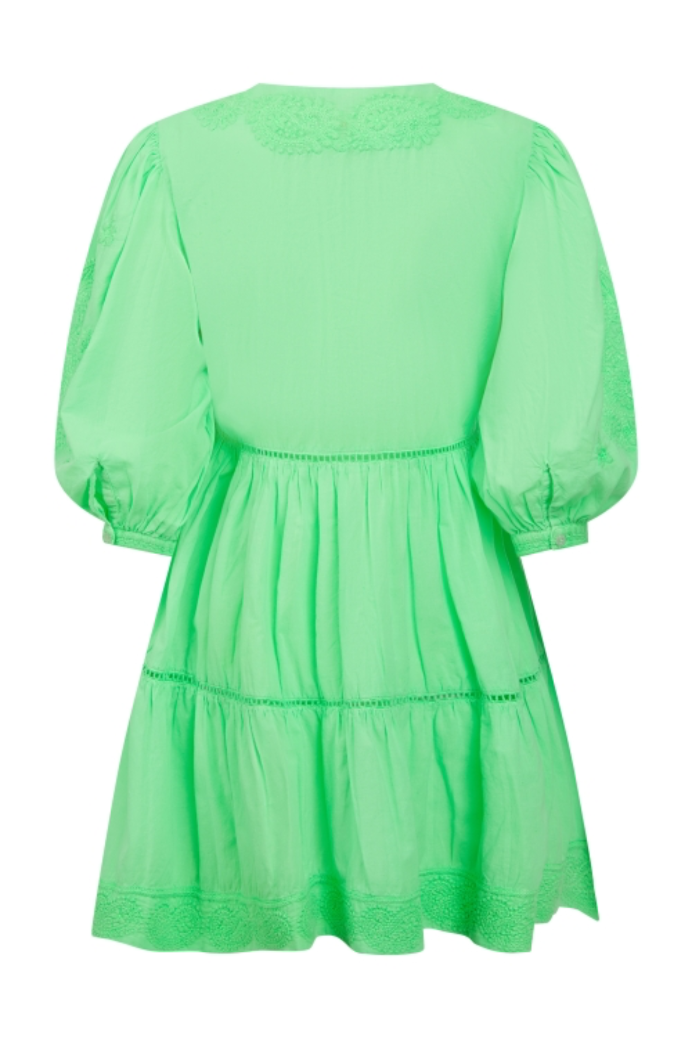 Pranella Sloane Neon Green embroidered cotton mini dress with balloon sleeves – Dotique