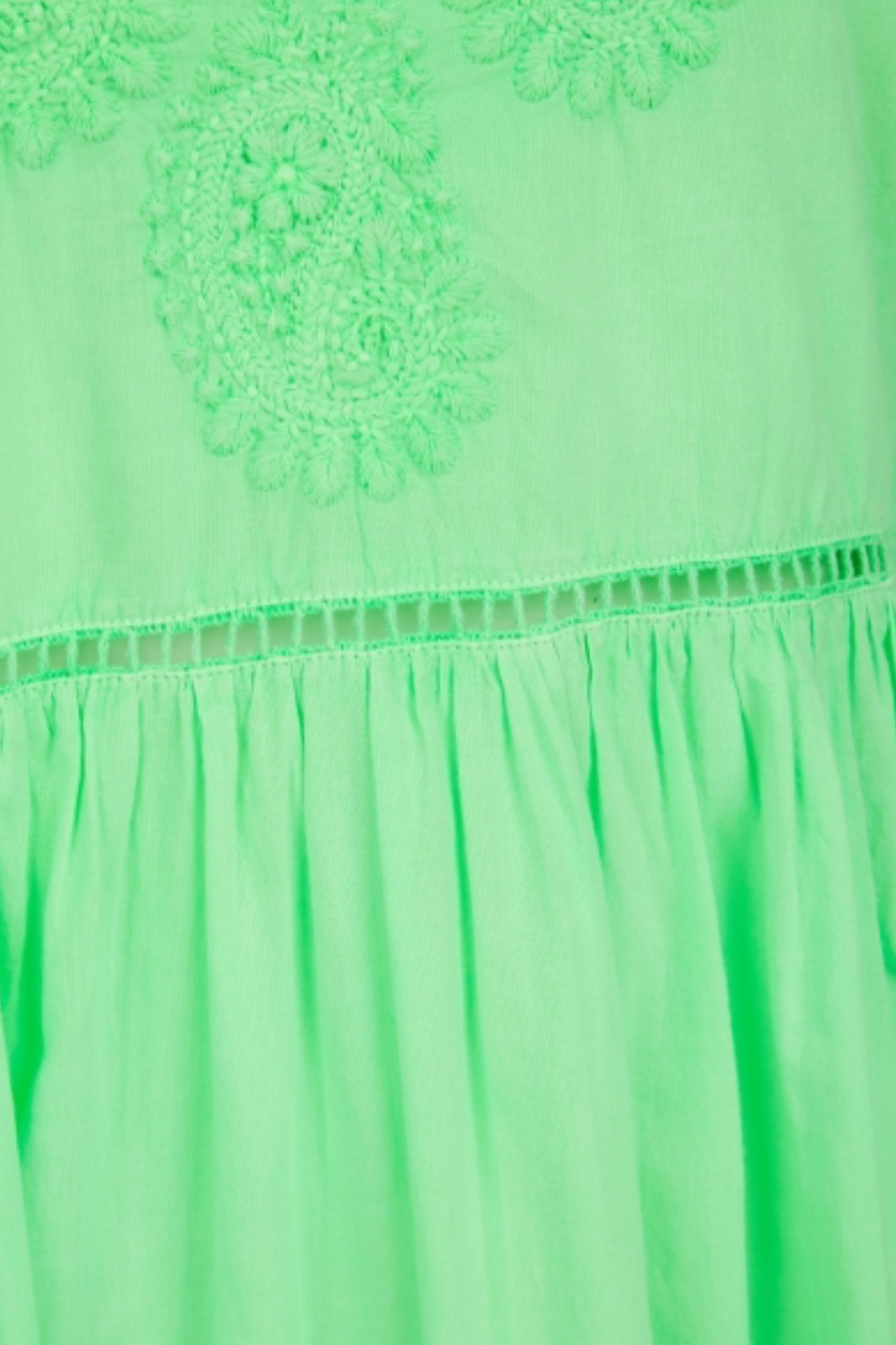 Pranella Sloane Neon Green embroidered cotton mini dress with balloon sleeves – Dotique