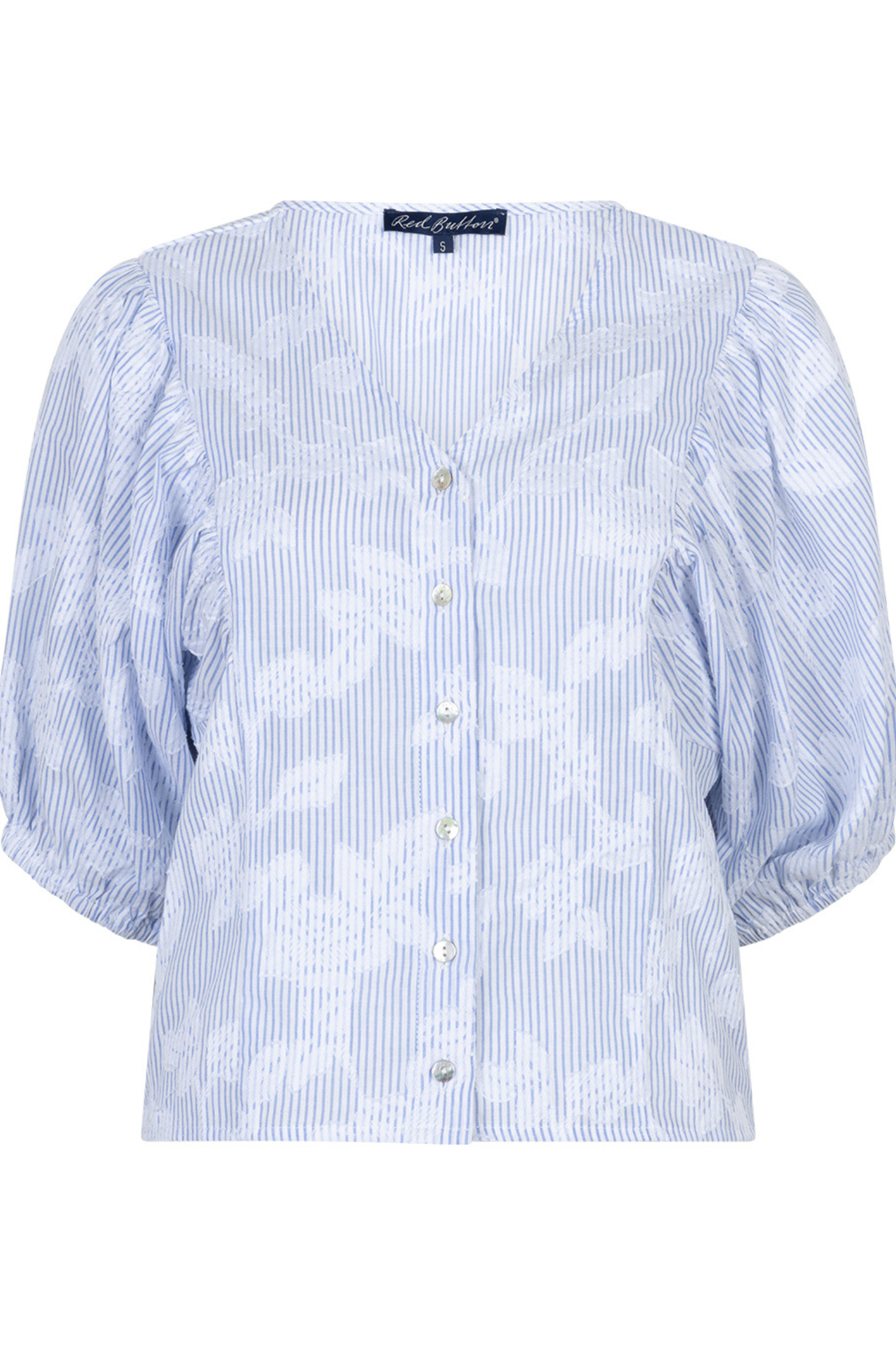 Red Button SRB4838 Blouse Balloonsleeve Stripe & Flower Blue by Red Button, shop Red Button at Dotique.