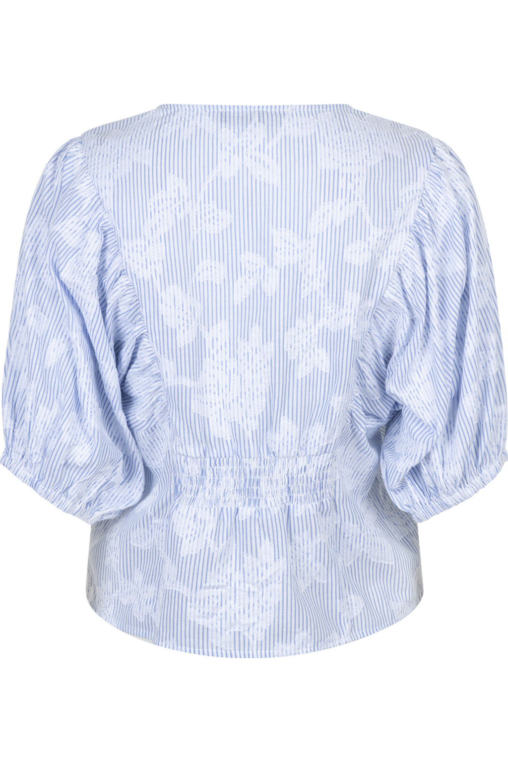 Back view of Red Button SRB4838 Blouse Balloonsleeve Stripe & Flower Blue by Red Button shop at Dotique