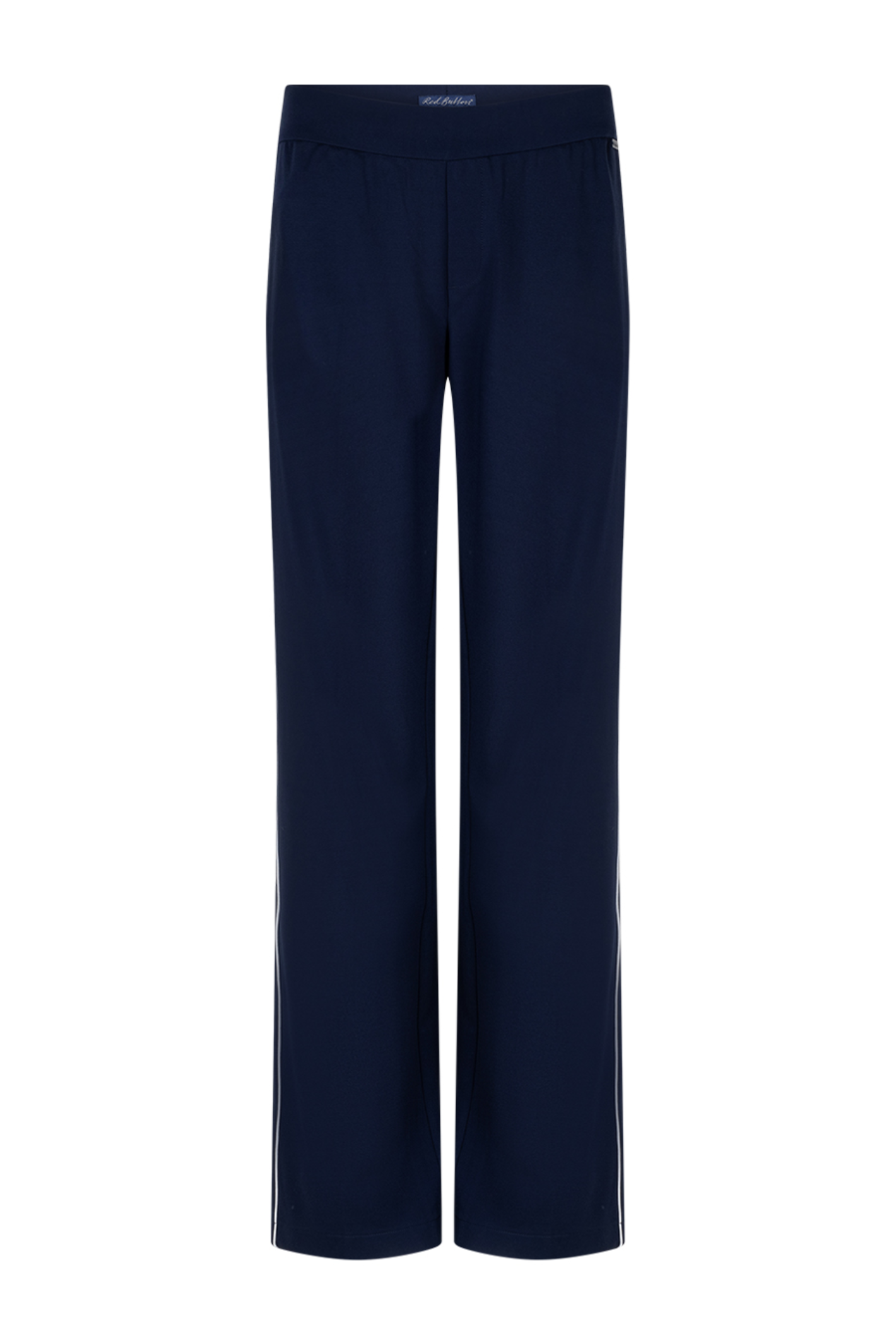 Wide-leg ponte trousers by Red Button in dark blue. High-rise, comfortable and easy to dress up or down. Shop now at Dotique.