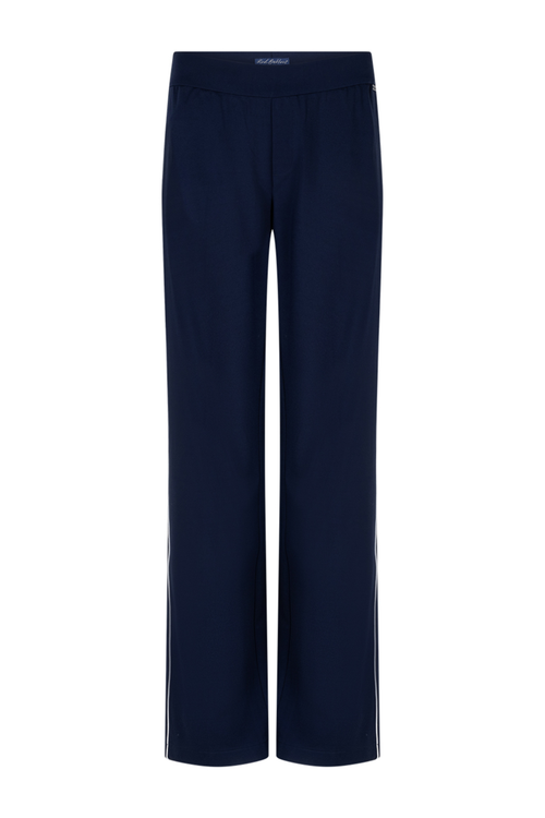 Wide-leg ponte trousers by Red Button in dark blue. High-rise, comfortable and easy to dress up or down. Shop now at Dotique.