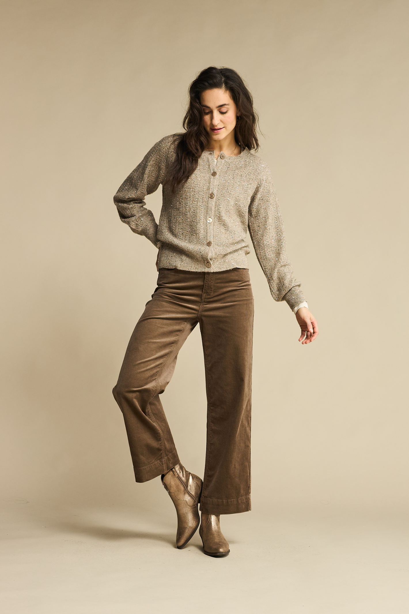 Red Button SRB4653A Conny Shiny Cord Inseam L31 Warm Taupe