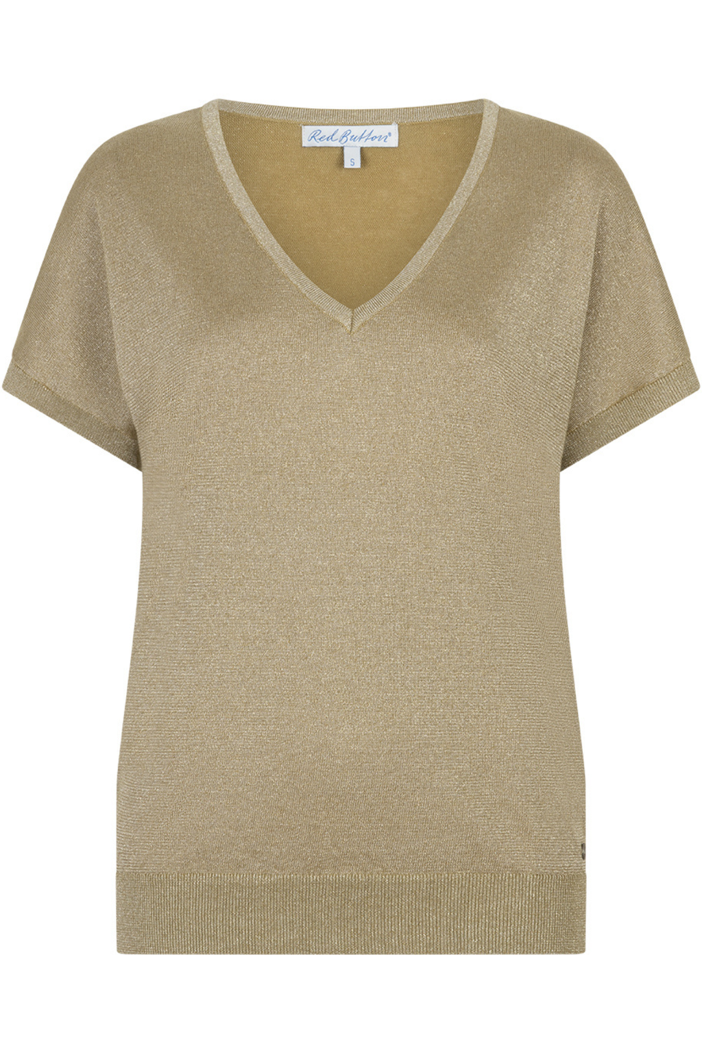 Red Button SRB4812 Jerry Sparkle Moss V-neck top by Red Button available to shop at Dotique in soft shimmer finish