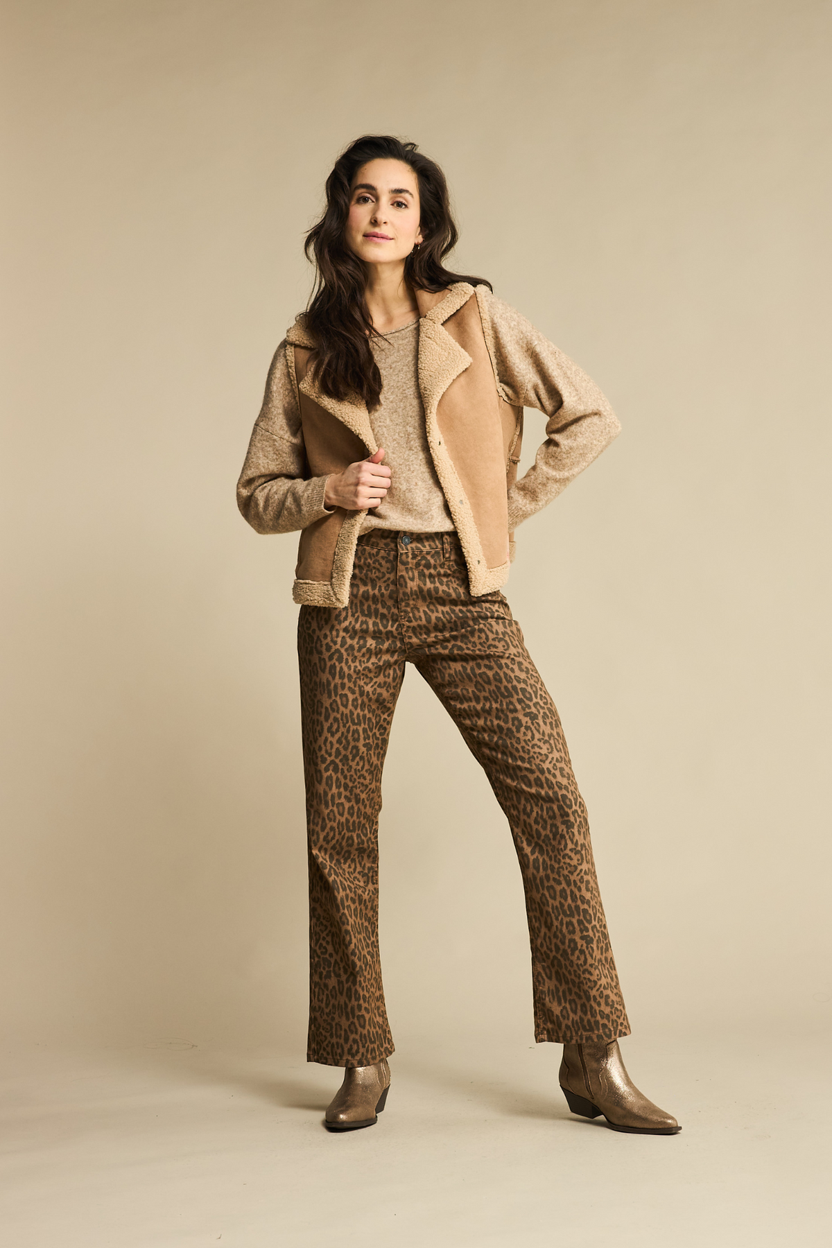 Red Button SRB4716 Kim Leopard Jeans L30 Mid Brown