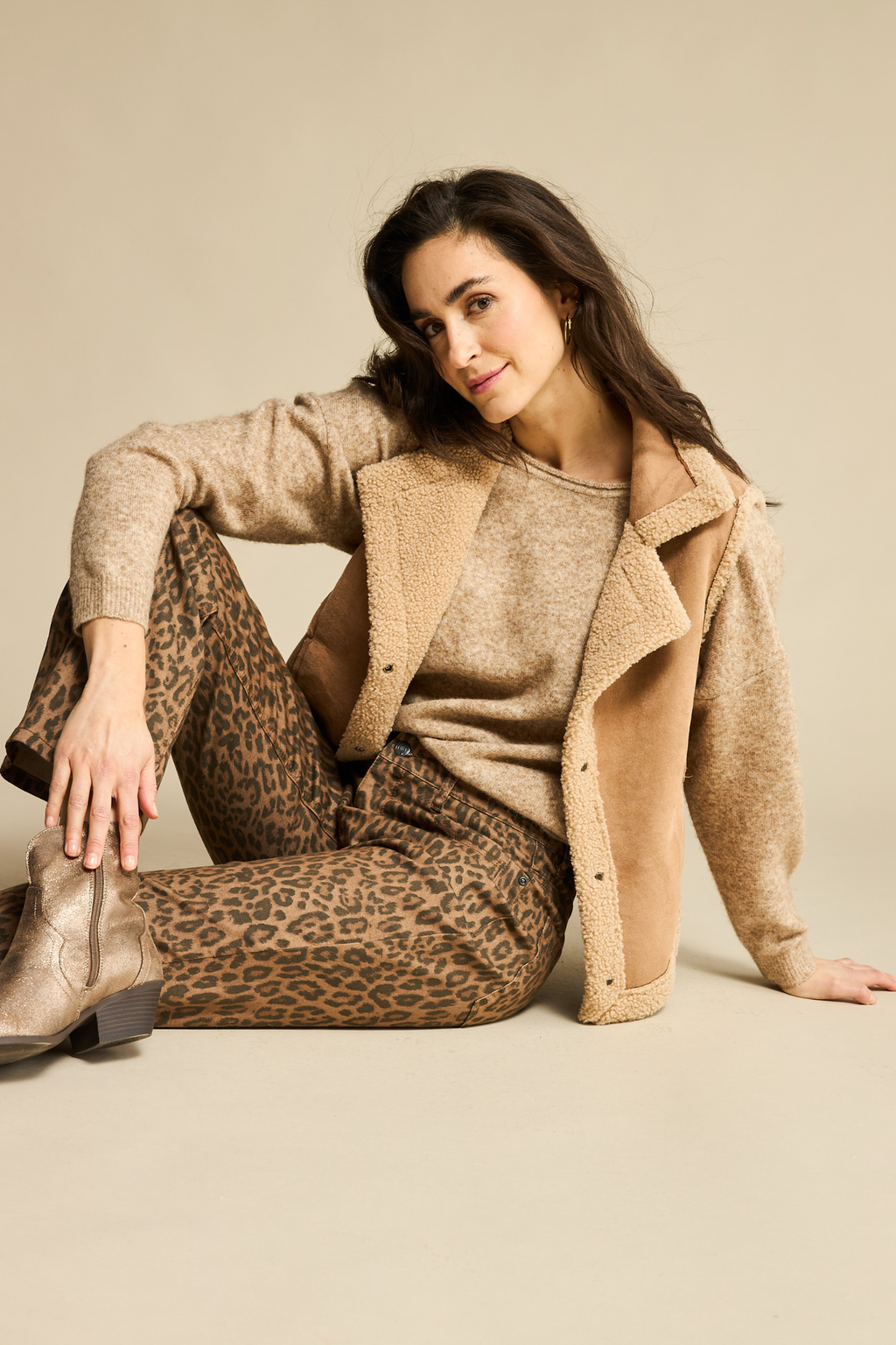 Red Button SRB4716 Kim Leopard Jeans L30 Mid Brown