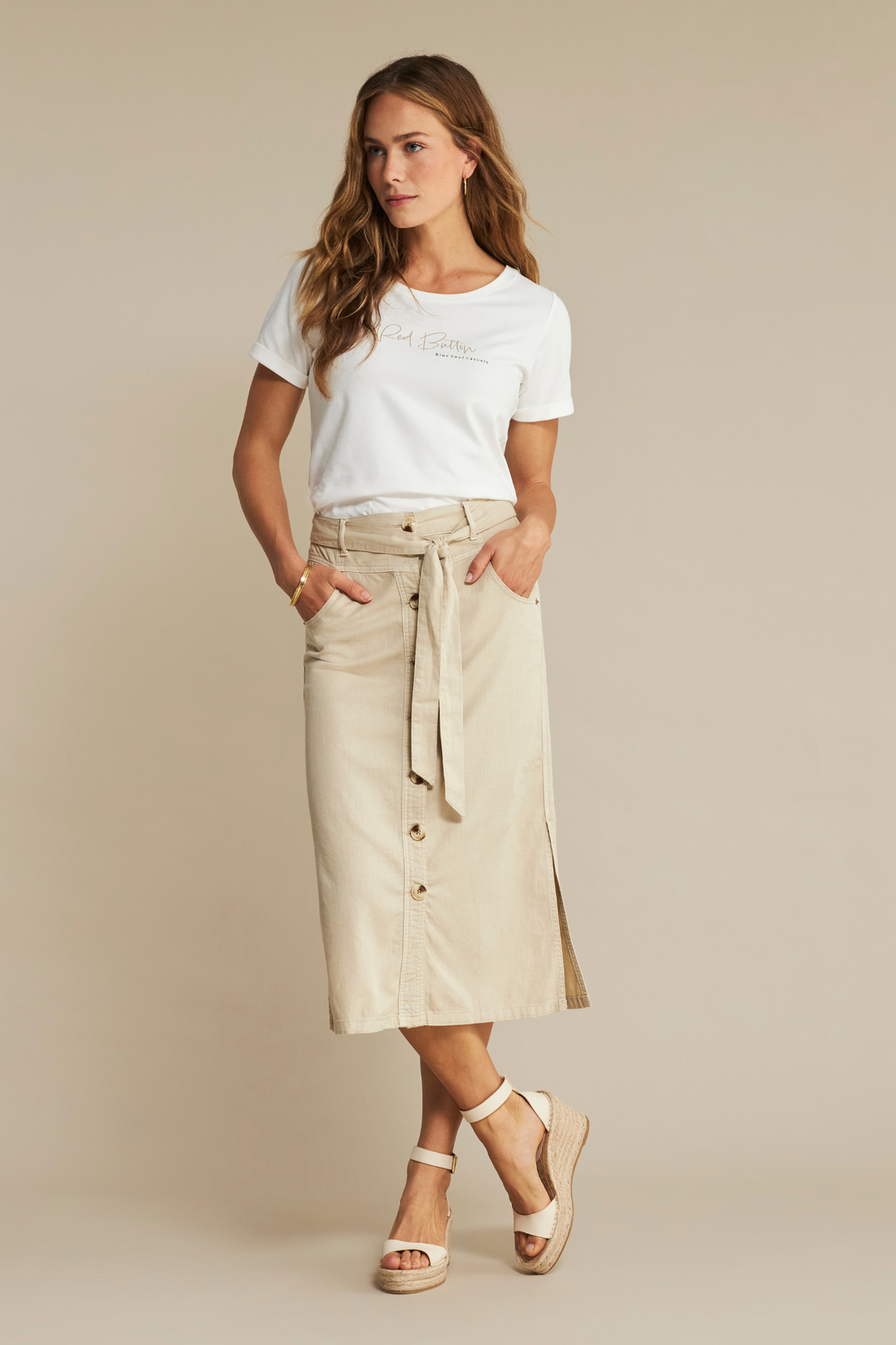 Red Button SRB4576 Pebble Birdie Cotton Linen Skirt