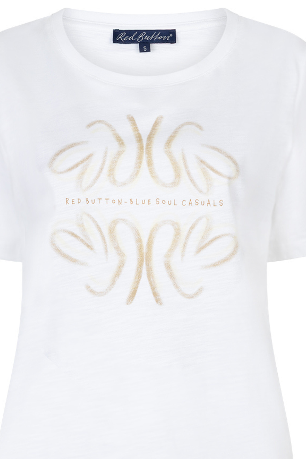 Front close-up of Red Button SRB4818 Tee Temmy Butterfly White/Butteryellow by Red Button shop at Dotique