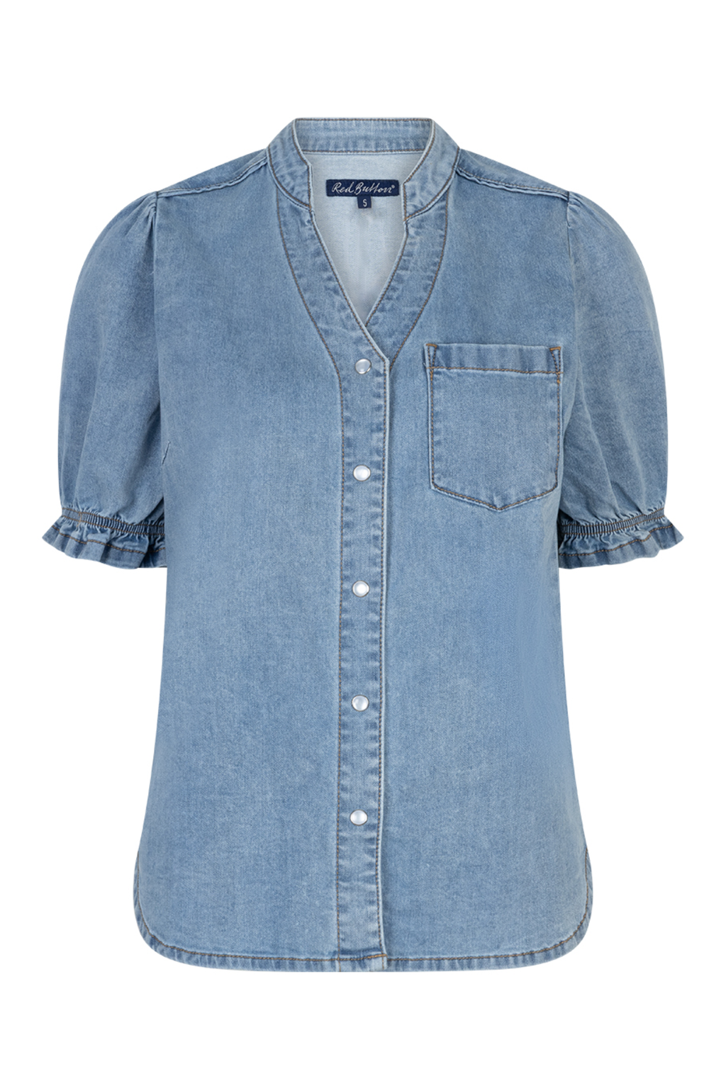 Red Button SRB4875 Victoria Blouse Denim Light Blue by Red Button with button front and puff sleeves Shop Red Button at Dotique